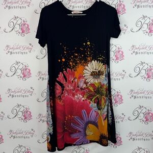 Desigual dress flowers bee 🐝 embroidered Black Floral Midi Dress